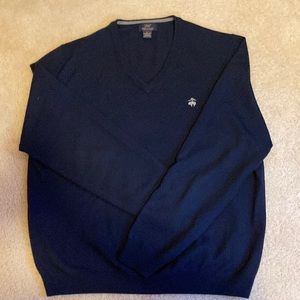 Brooks Brothers 346 Large Extra Fine Merino Wool Navy Sweater VNeck Mens